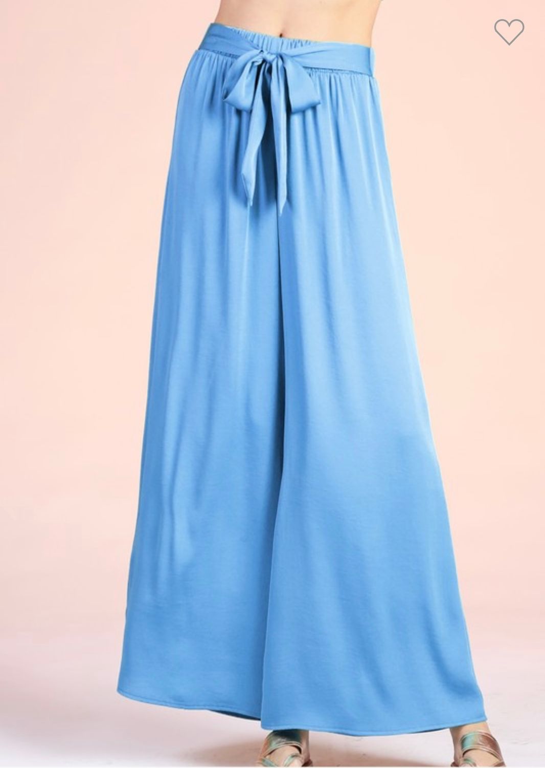 Tyche Washed Poly Silk Tie Waist Wide Leg Pants, Color: Blue, Size: S