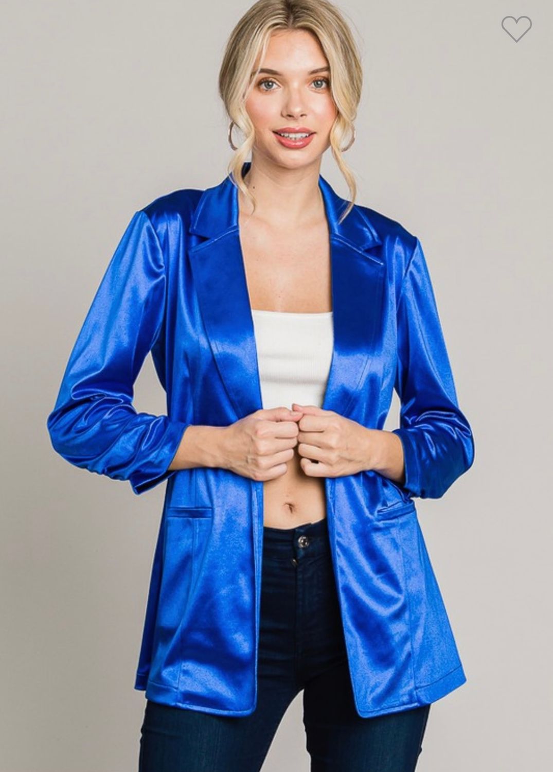 Must Have Satin Ruched Sleeve Jacket, Color: Royal, Size: S