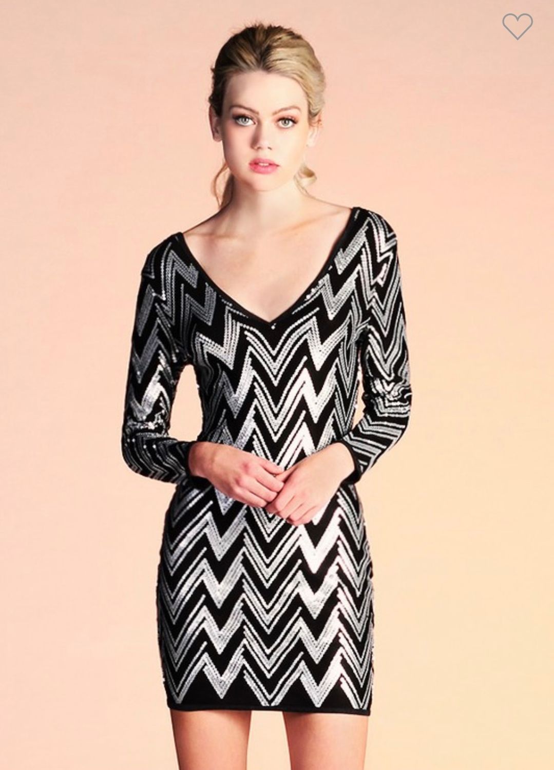 Tyche Zig Zag Sequin V Neck, Color: Silver, Size: S