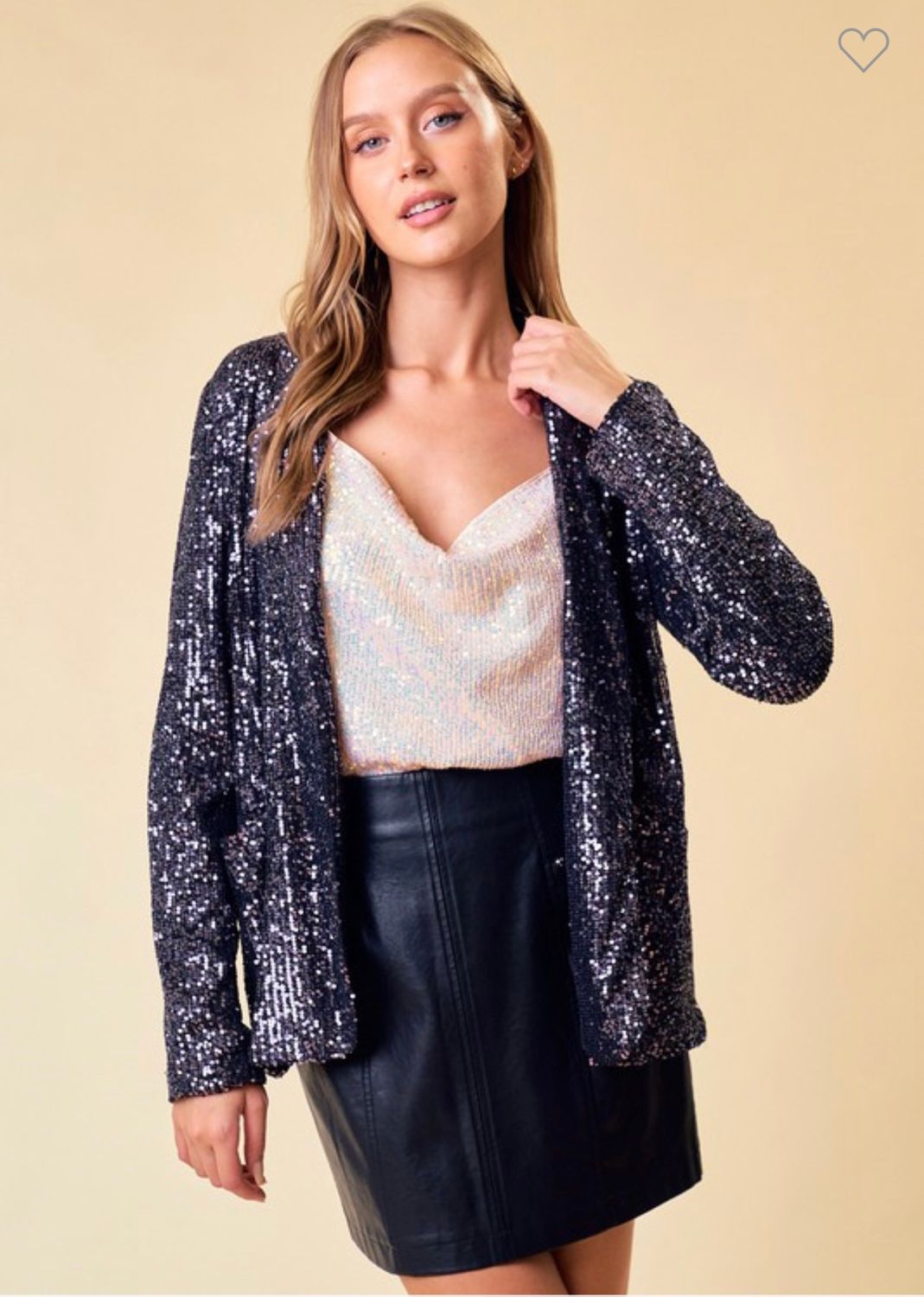 Doe &amp; Rae Open Front Sequin Blazer with Pockets, Color: Black, Size: S