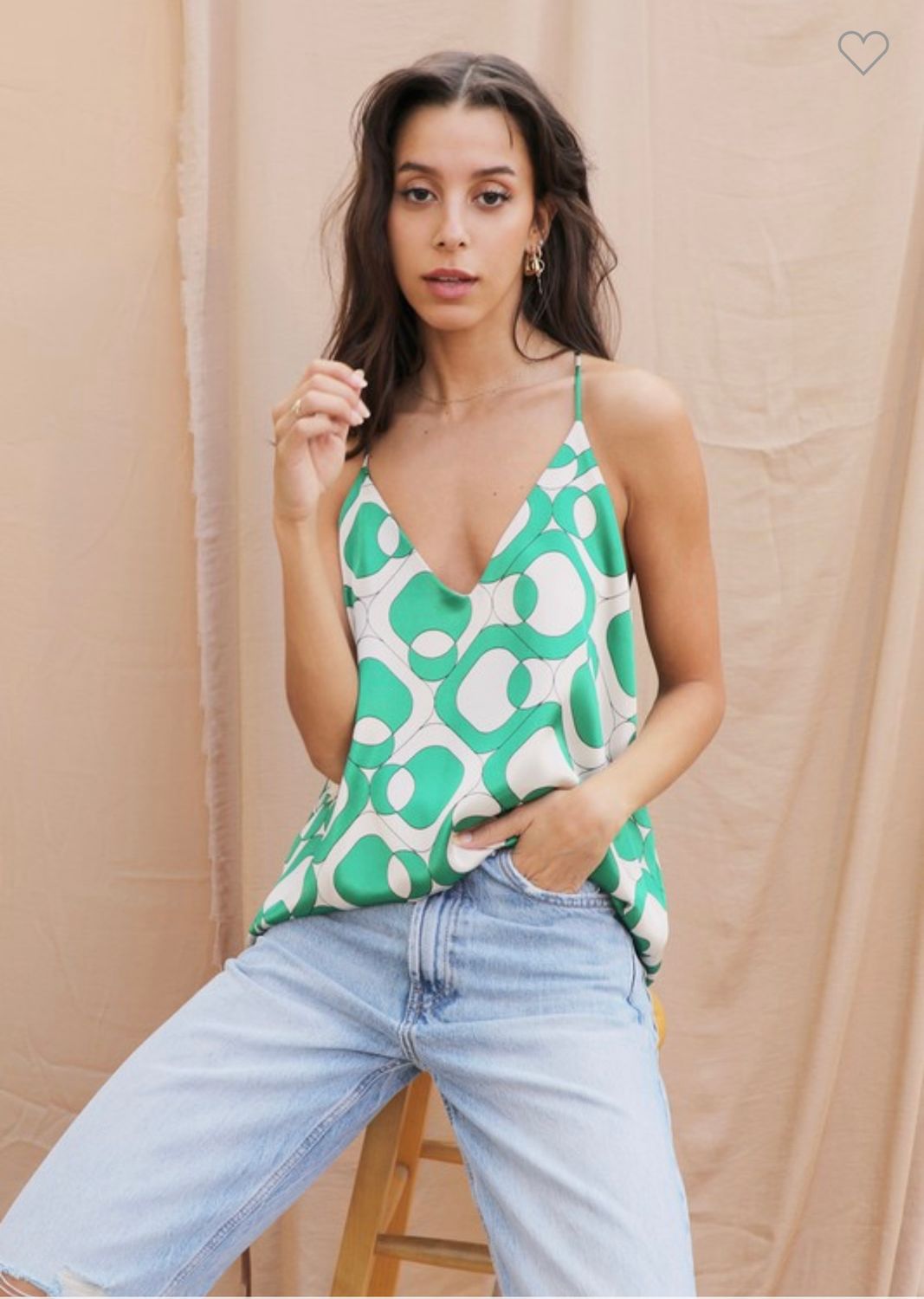 Tyche Modern Geo Cami, Color: Green, Size: S