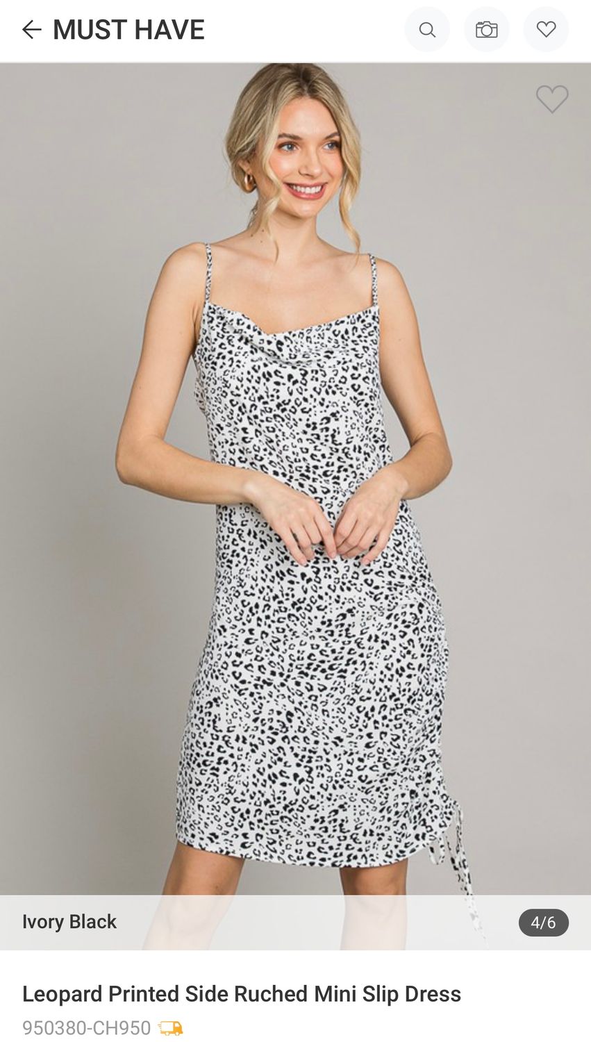 Must Have Leopard Print Ruched Mini SLip Dress, Color: Ivory, Size: S