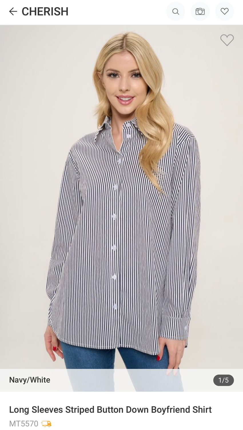 Cherish Long Sleeve Stripe Shirt, Color: Navy/White, Size: S