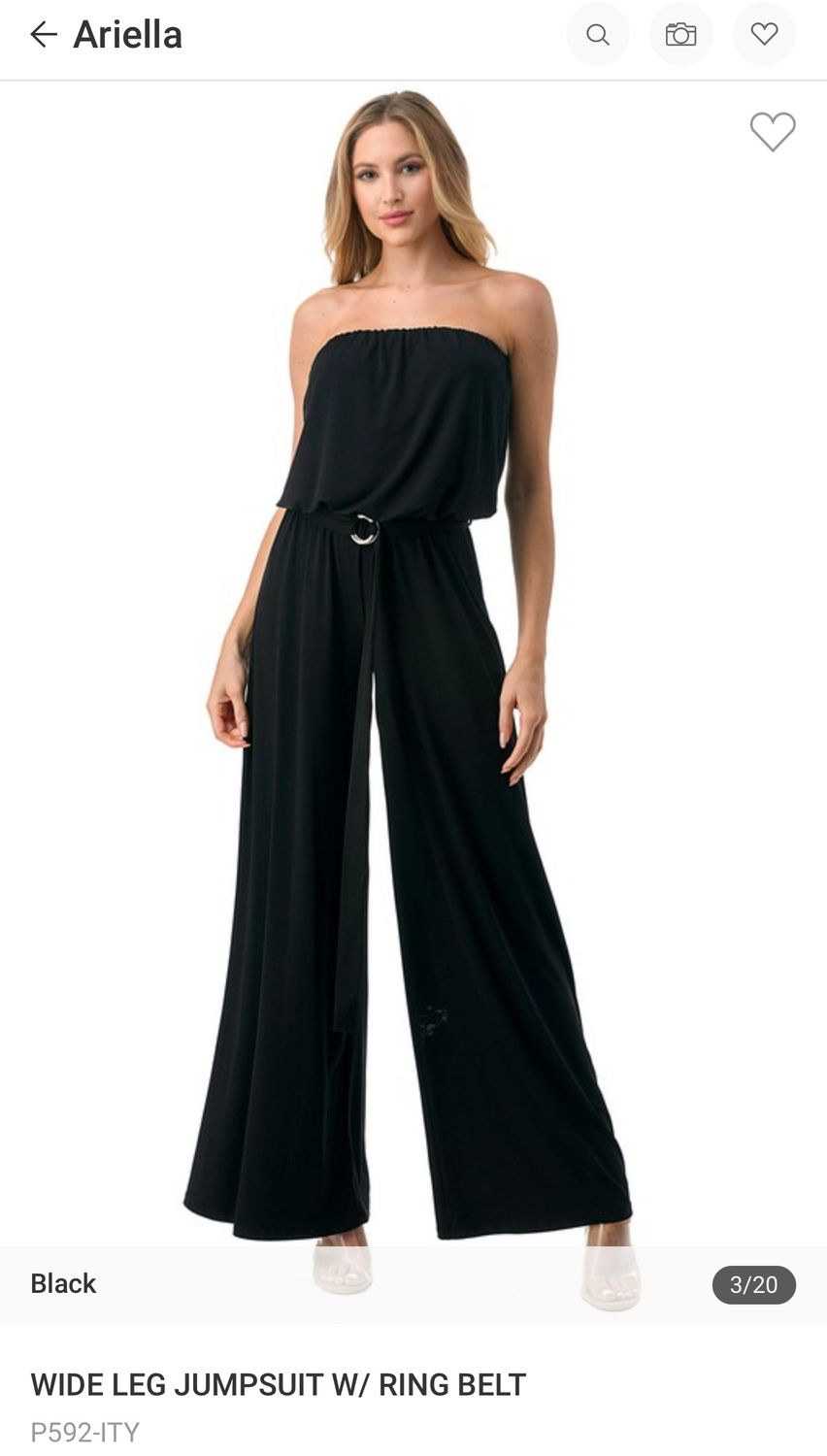 Ariella Wide Leg Jumpsuit W/Ring Belt, Color: Black, Size: S
