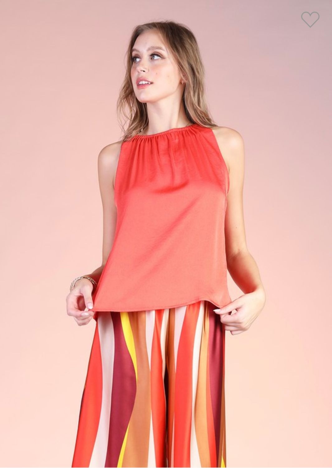 Tyche High Neck Tank Top, Color: Orange, Size: S