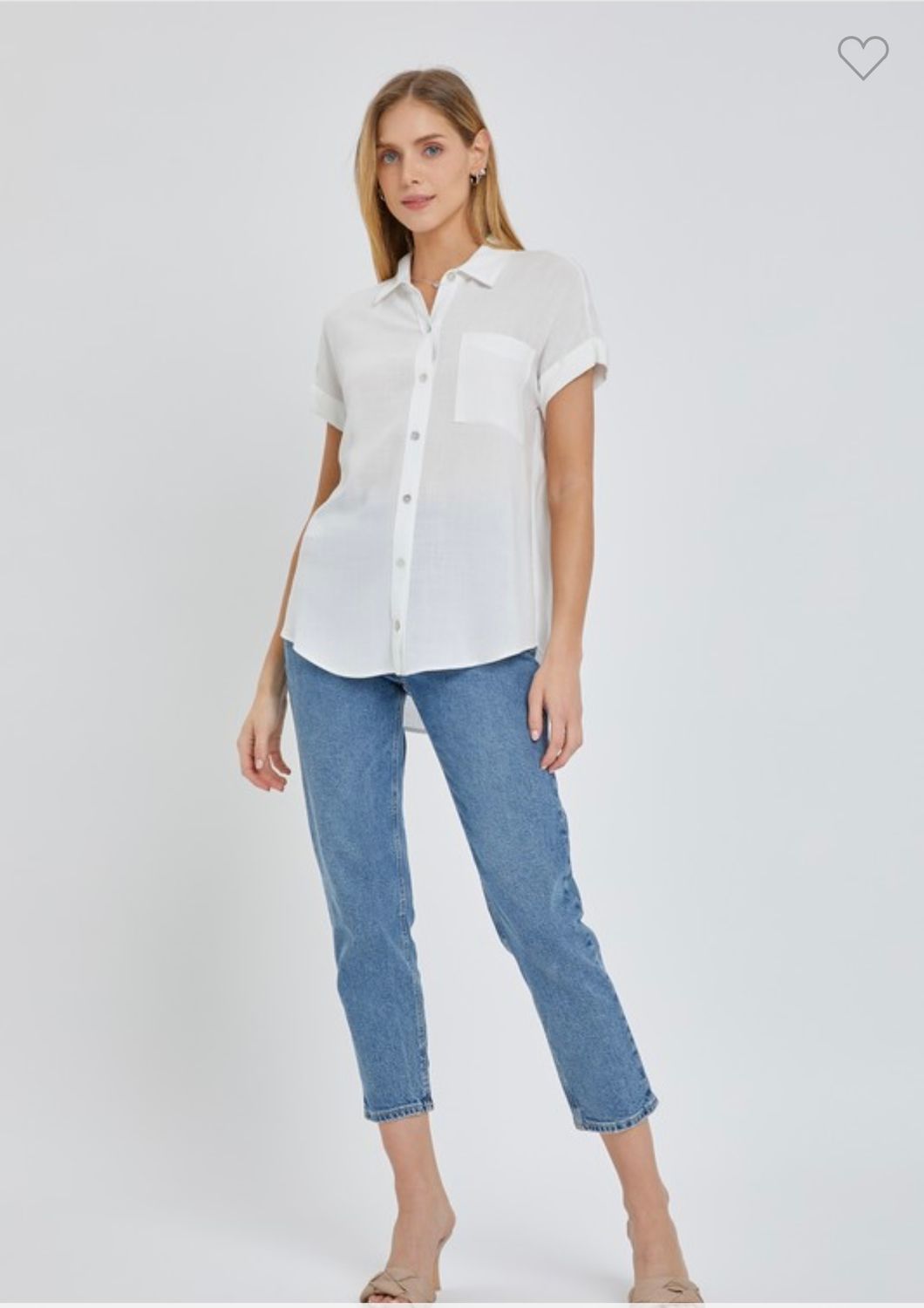 Be Cool Solid Short Sleeve Button Down Top, Color: Off White, Size: S