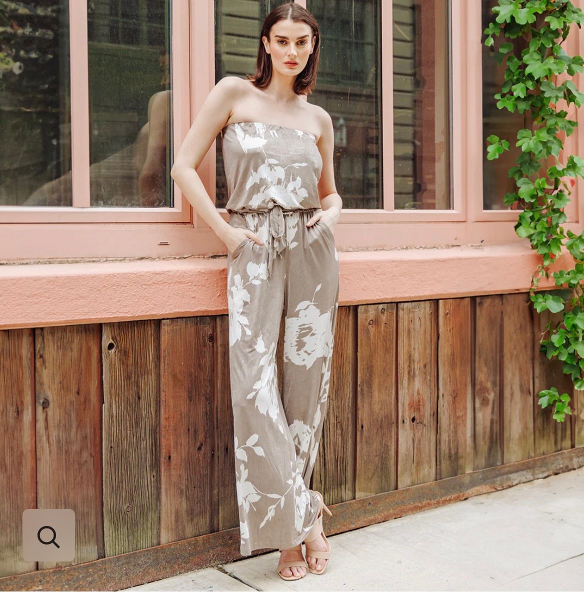 Clara Sun Woo Floral Print Jumpsuit, Size: S, Color: Taupe