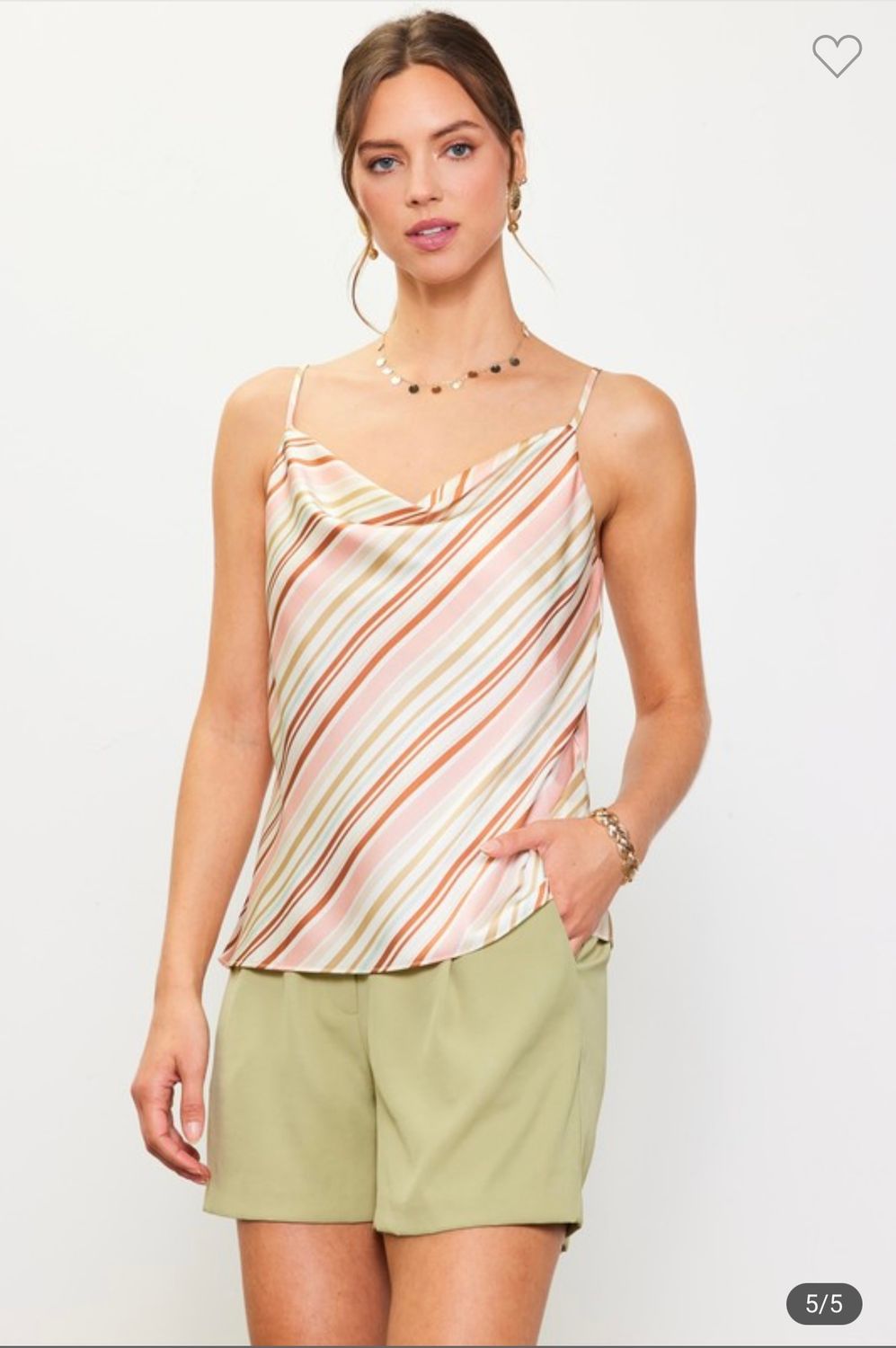 Skies are Blue Stripe Cowl Neck Tank, Color: Neutral Stripe, Size: XS