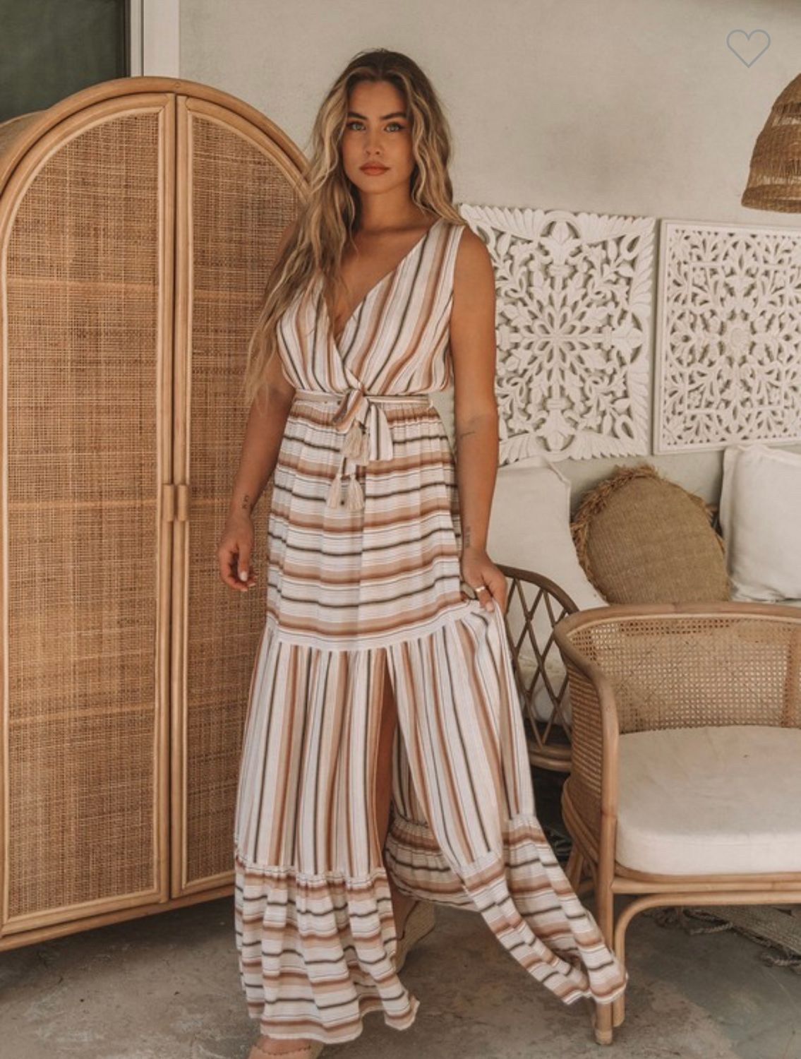 LoveStitch Stripe Maxi Dress, Color: Natural, Size: S