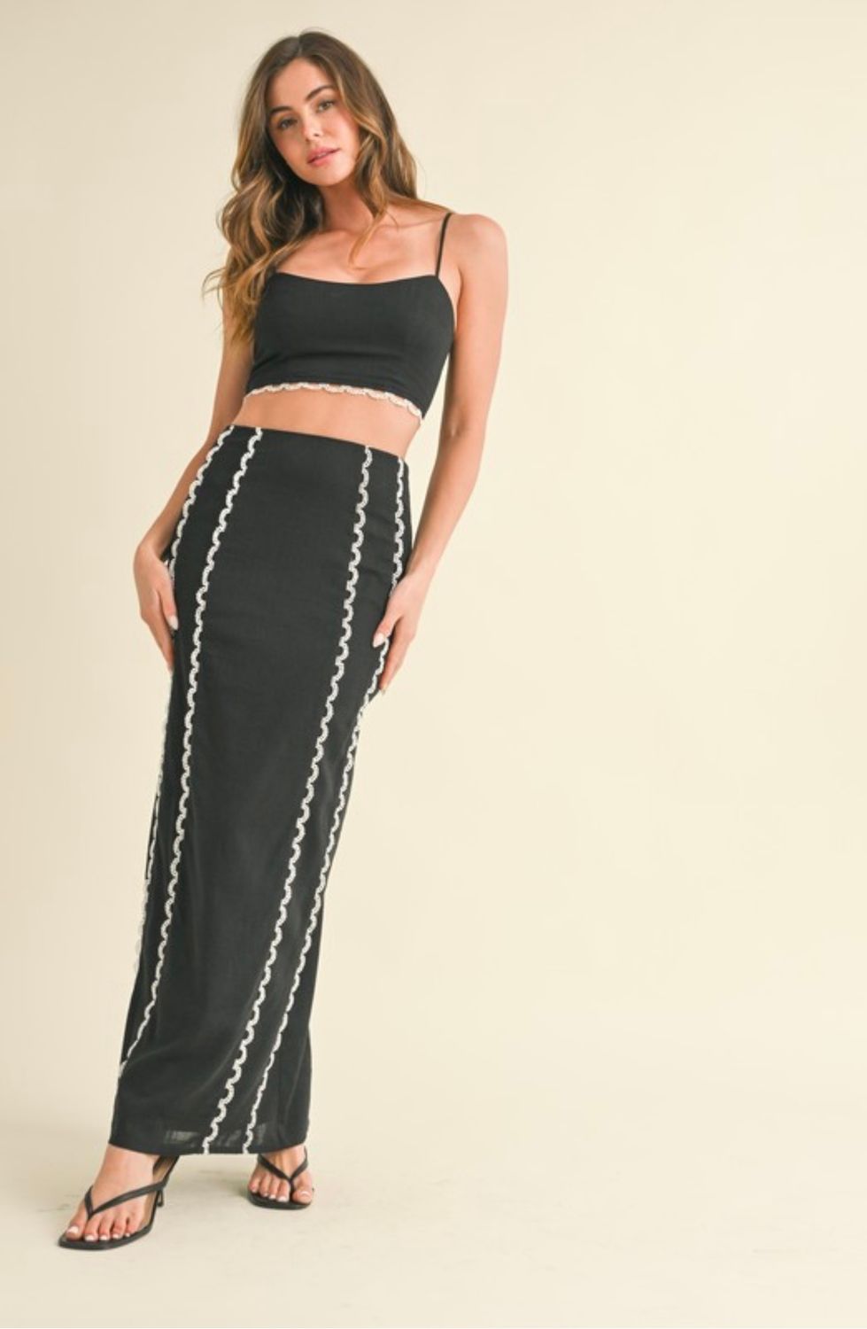 Klesis Linen Top Slit Skirt , Color: Black, Size: S