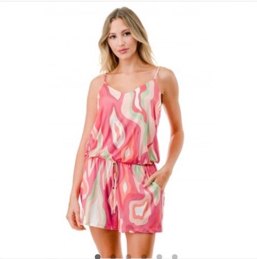 Ariella Tank  Romper w/Pockets, Color: Pink, Size: S
