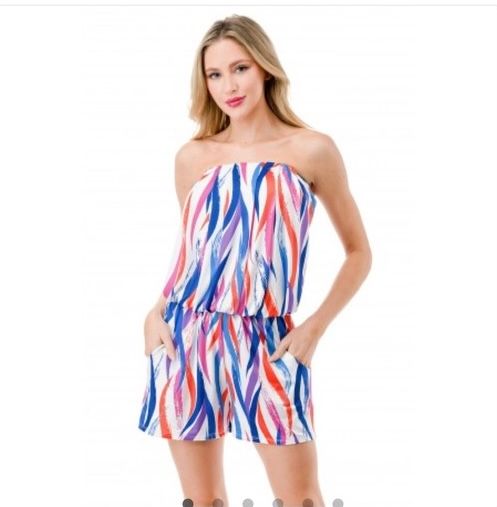 Ariella Tube Romper w/Pockets, Color: Blue, Size: S