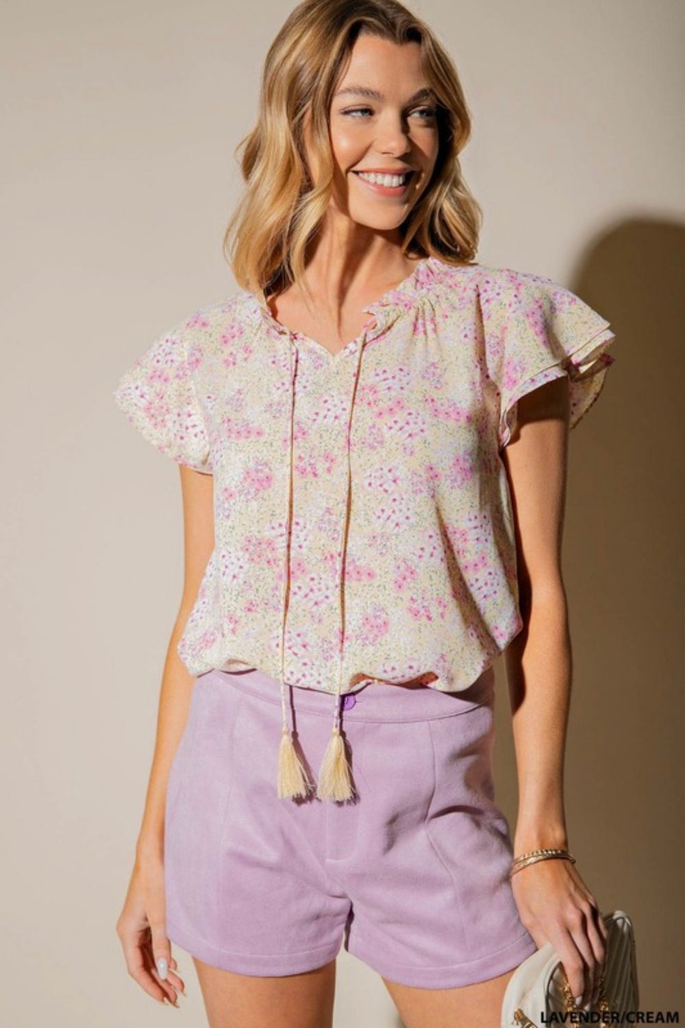 Kori A Poly Ruffle Sleeves, Color: Lavender, Size: S