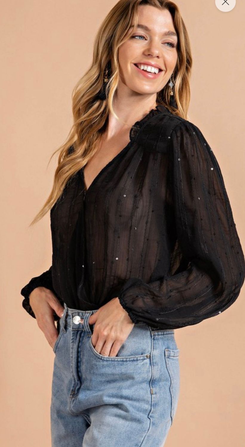 Kori A Textured Crinkled BodySuit, Color: Black, Size: S