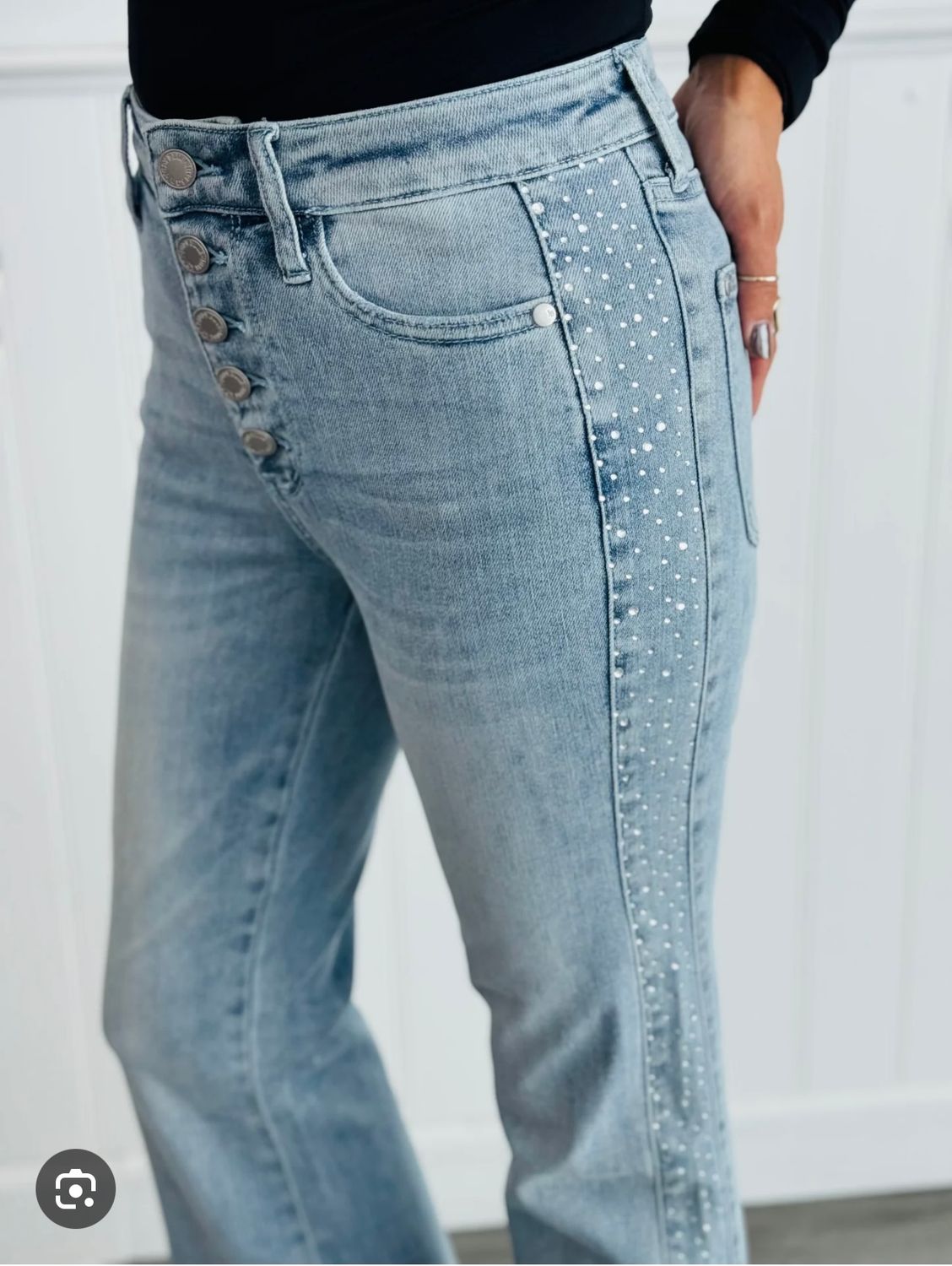 Judy Blue Rhinestone Flare Jeans, Color: Lt, Size: 0/24