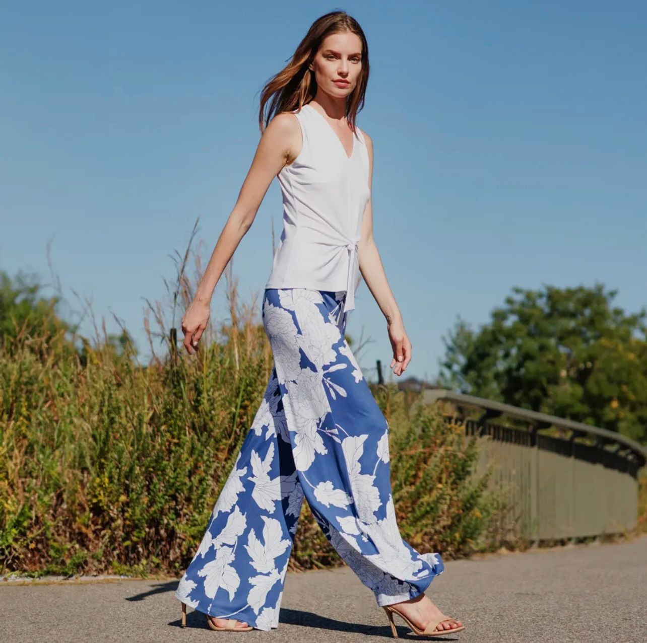 Clara Sun Woo Palazzo Plant, Size: XS, Color: Blue/White
