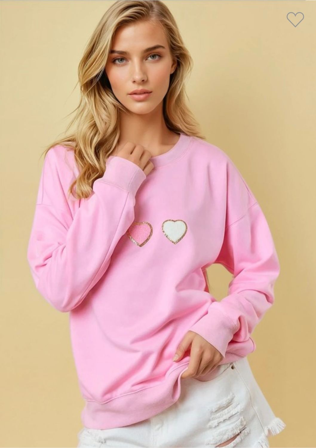 Doe &amp; Rae Heart Sweatshirt , Color: Pink, Size: S