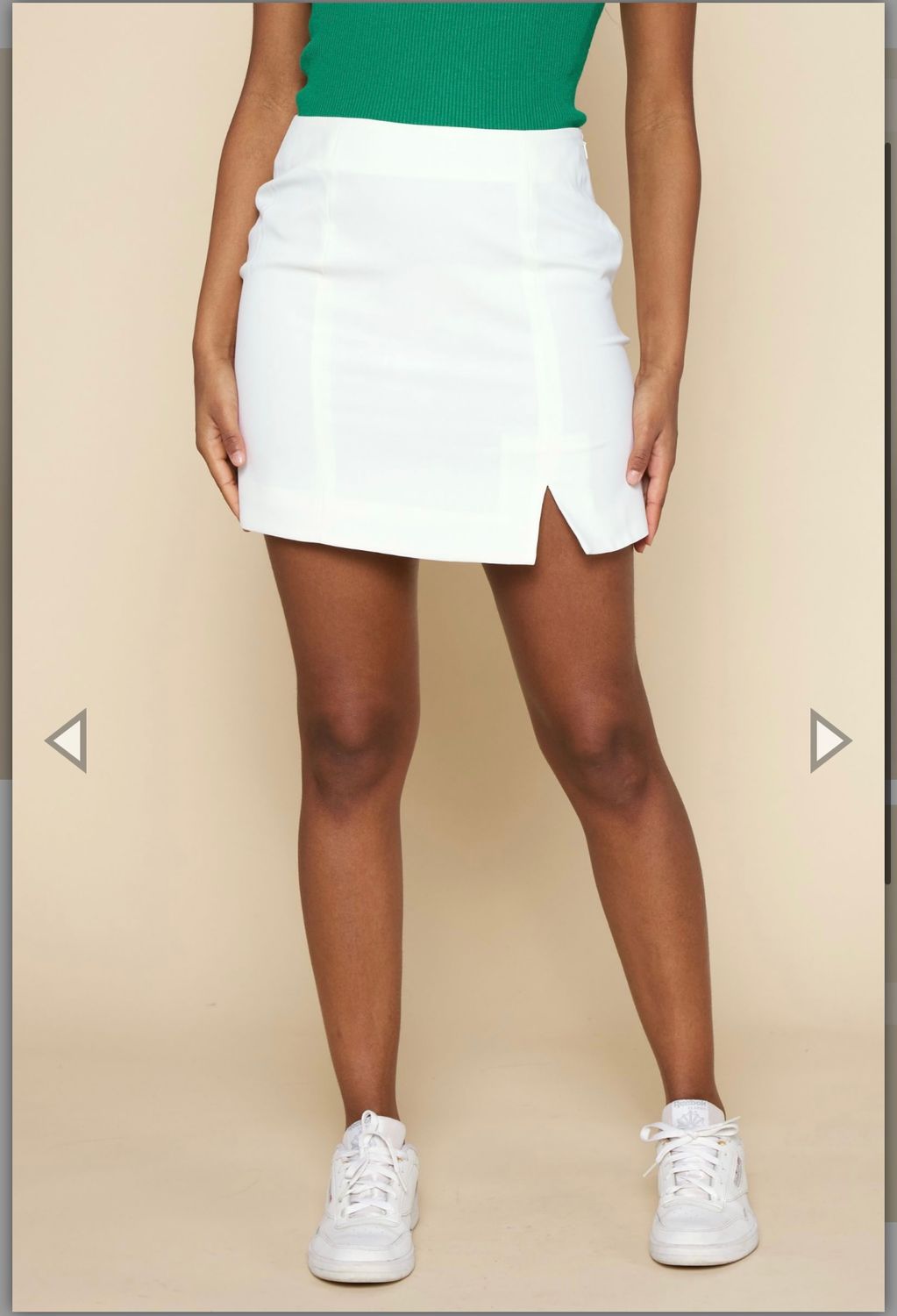 Skies Are Blue Slit Mini Skirt, Color: Off White, Size: XS