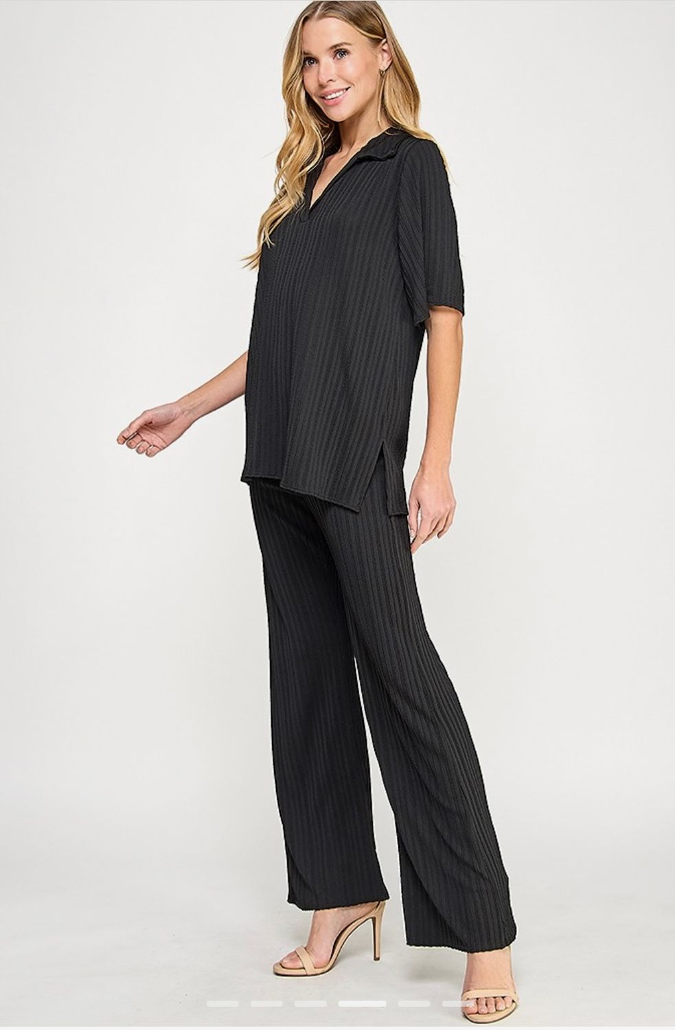 2 Hearts Ribbed Top and Pants, Size: S, Color: Black