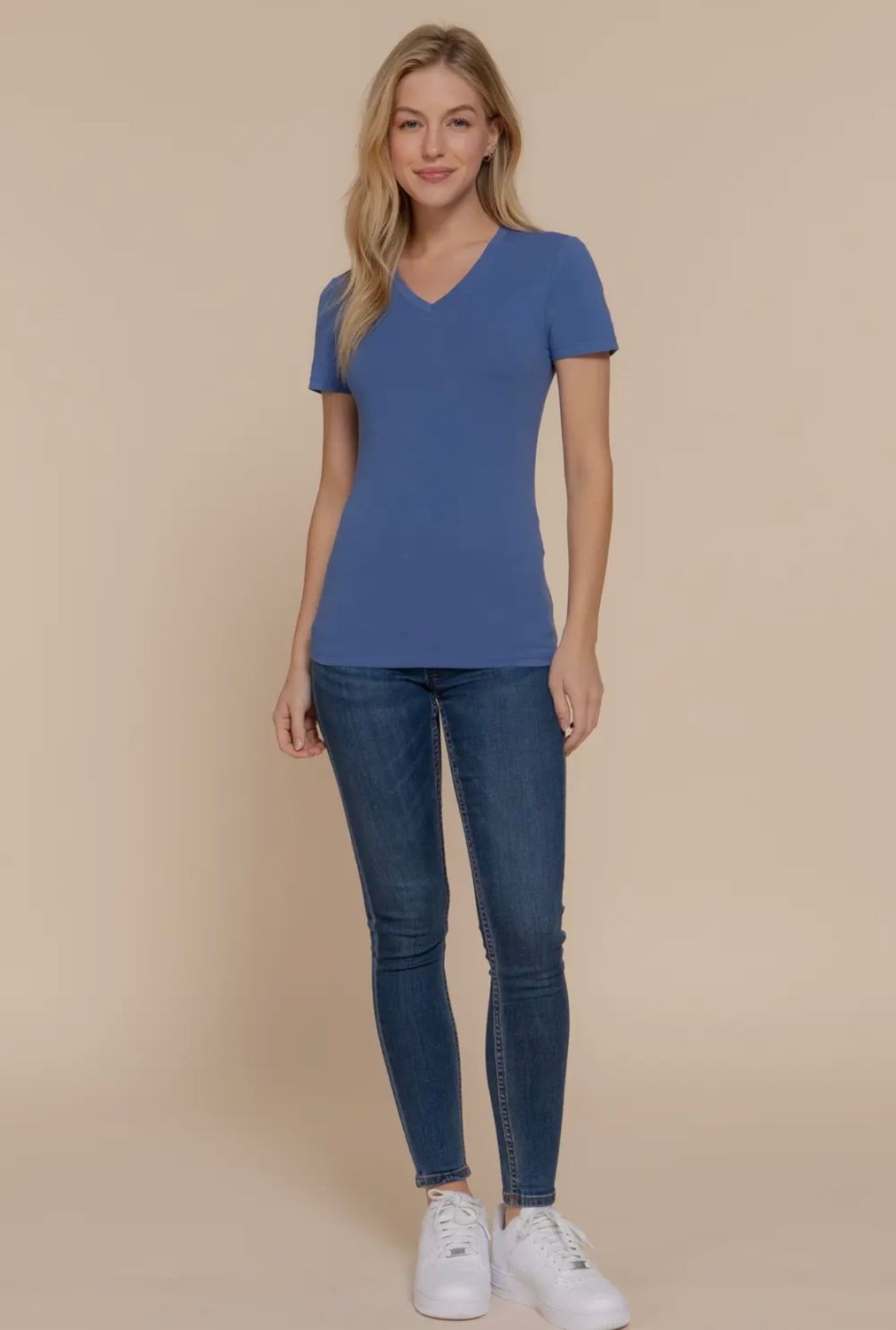 Active Basic Short Sleeve V Neck, Size: S, Color: Blue