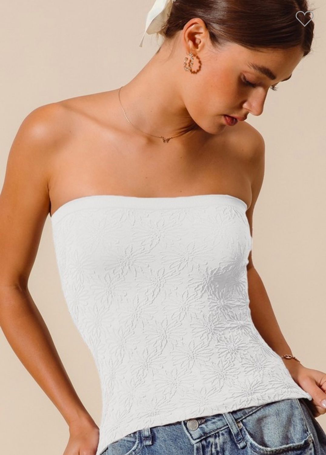 So Me Jacquard Seamless Tube Top, Color: Ivory, Size: S