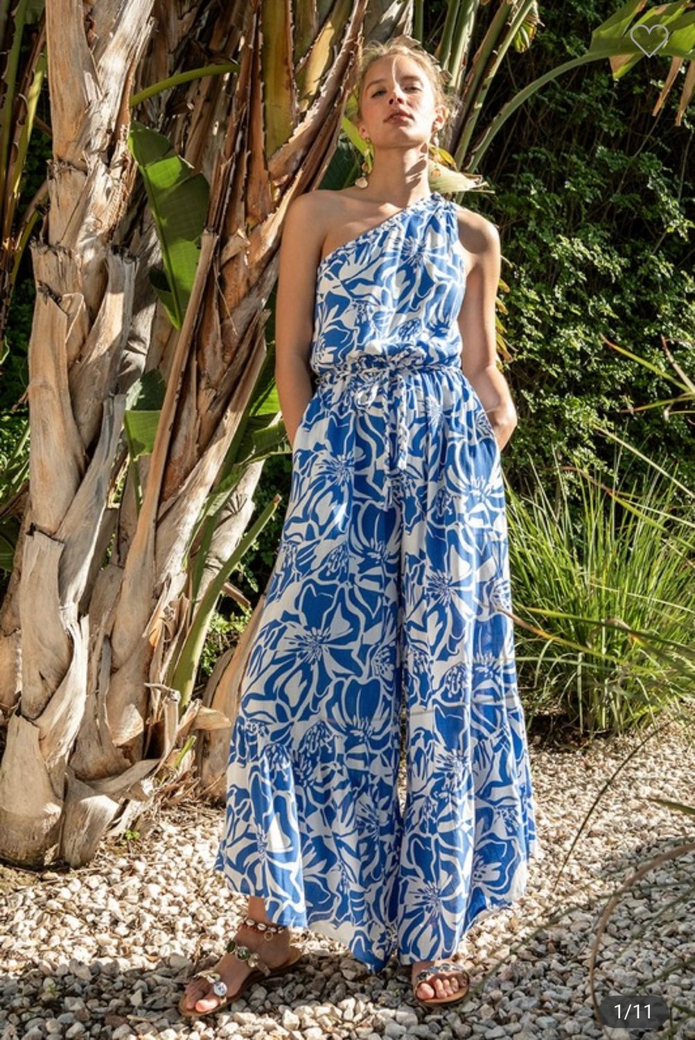 Illa Illa Printed One Shoulder Jumpsuit, Size: S, Color: Blue
