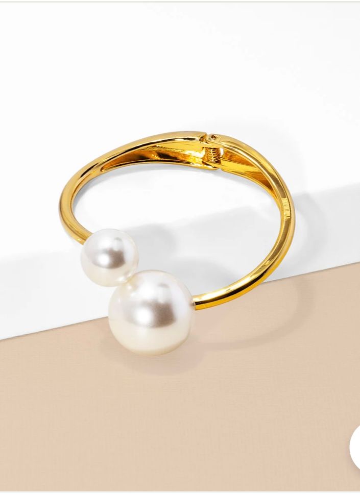 Zenzii Double Pearl Cuff Bracelet, Color: GLD