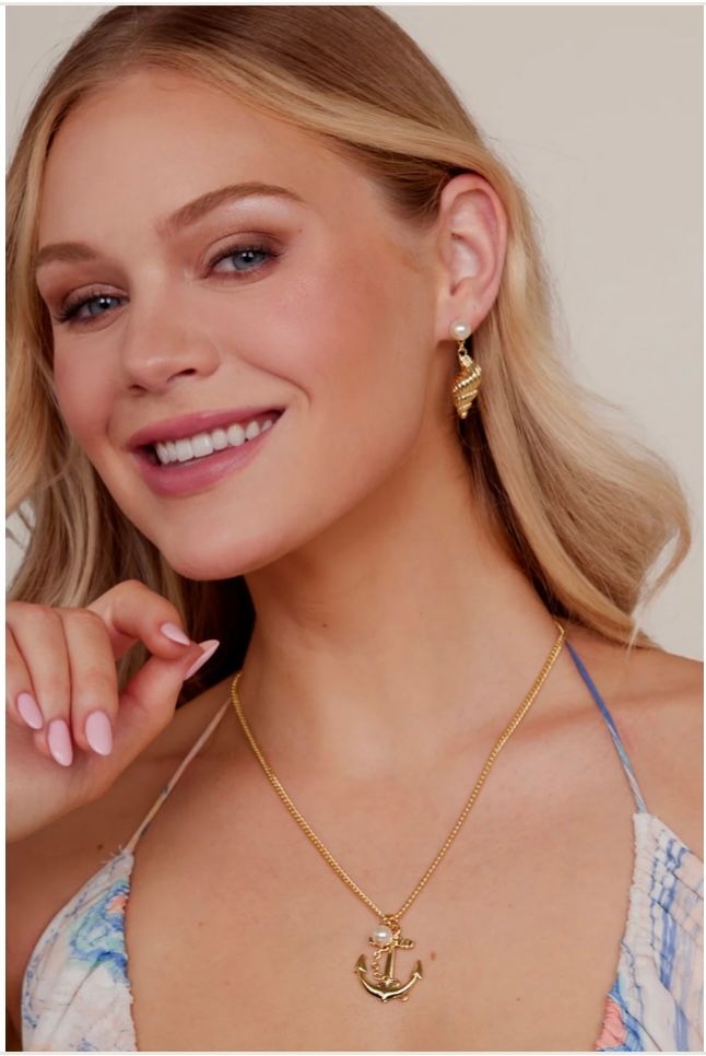 Zenzii Anchor Pearl Charm Necklace, Color: GLD