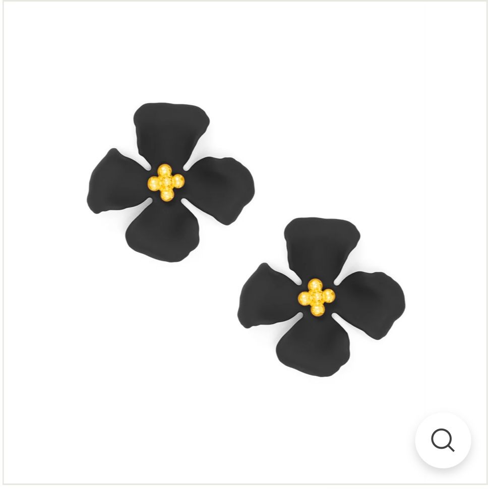 Zenzii Matte Flower Studs, Color: Black