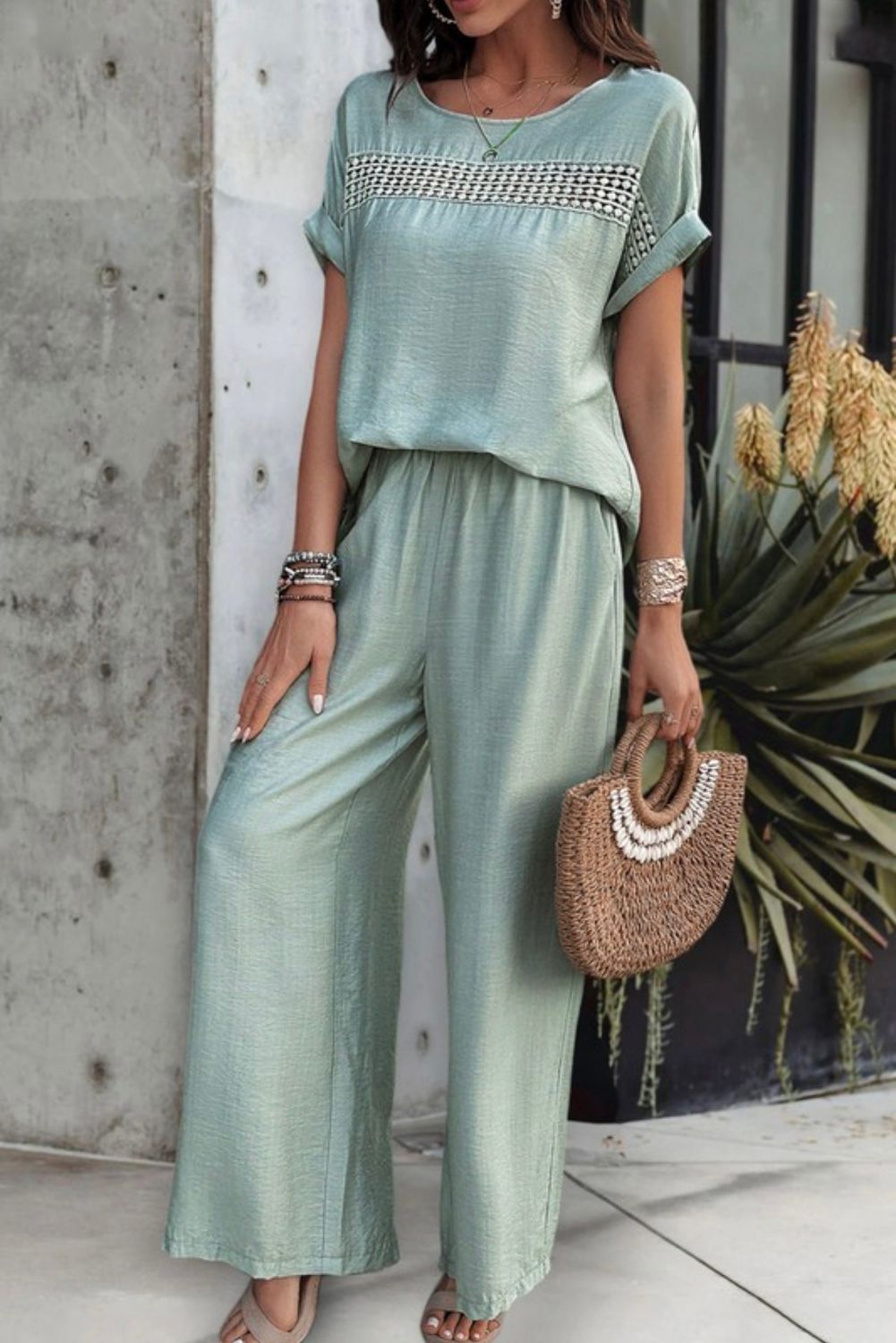 Asia Casual Top&amp; Pants, Color: Sage, Size: S