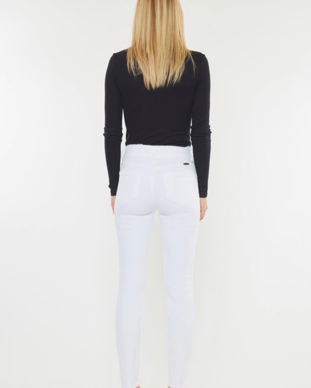 Kan Can High Rise Double WB Ankle Skinny (Color White), Color: White, Size: 0/23