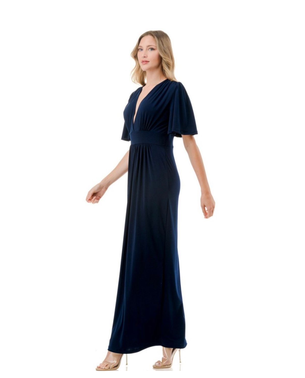 Ariella Flutter Sleeve Maxi Dress, Color: Navy, Size: S