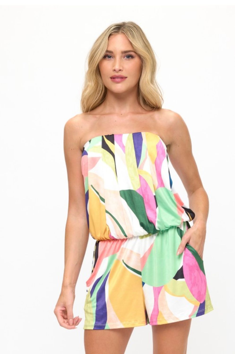 Ariella Tube Romper W/Pockets, Color: Yellow, Size: S