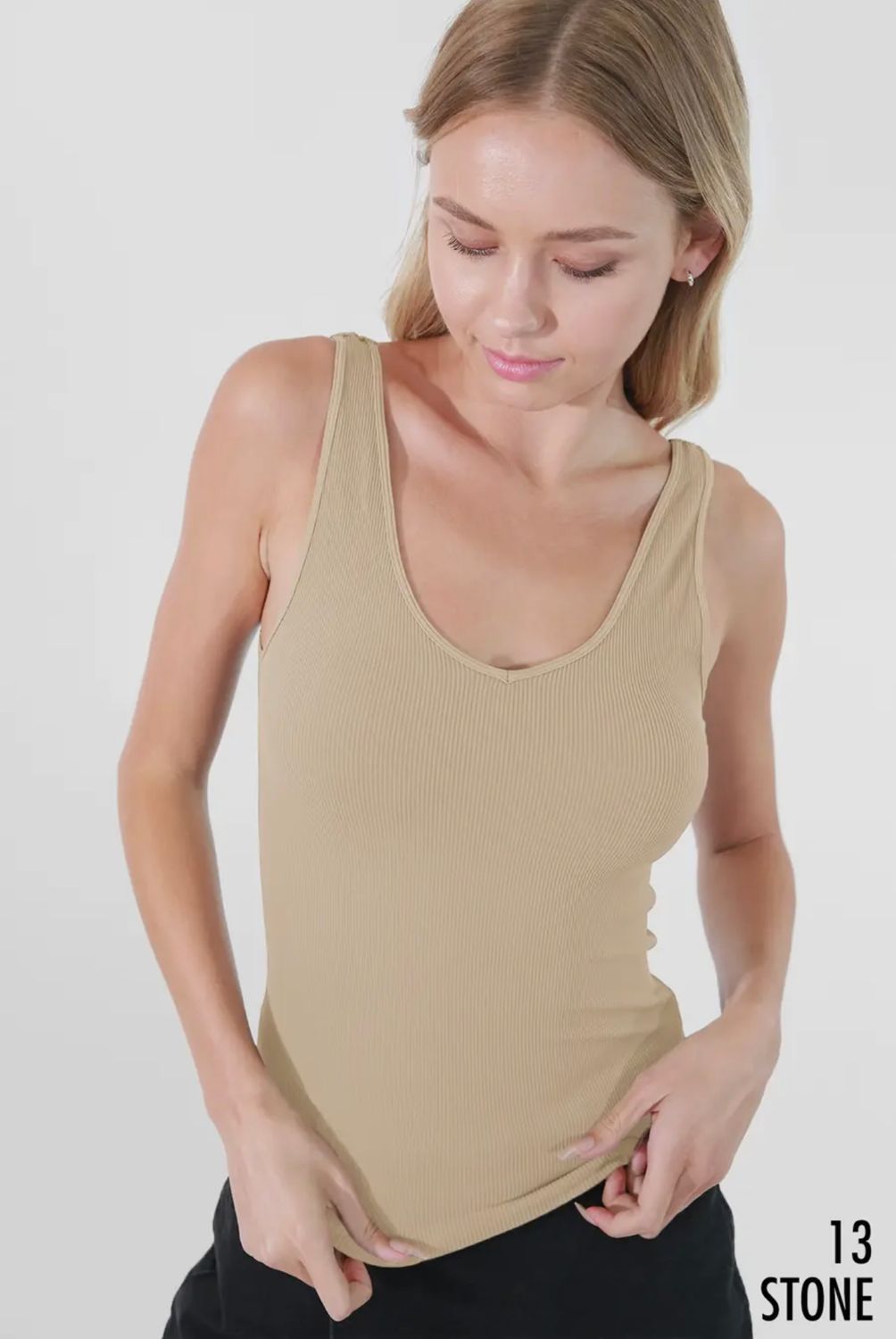 Niki Biki Ribbed Reversible Tank, Color: Stone