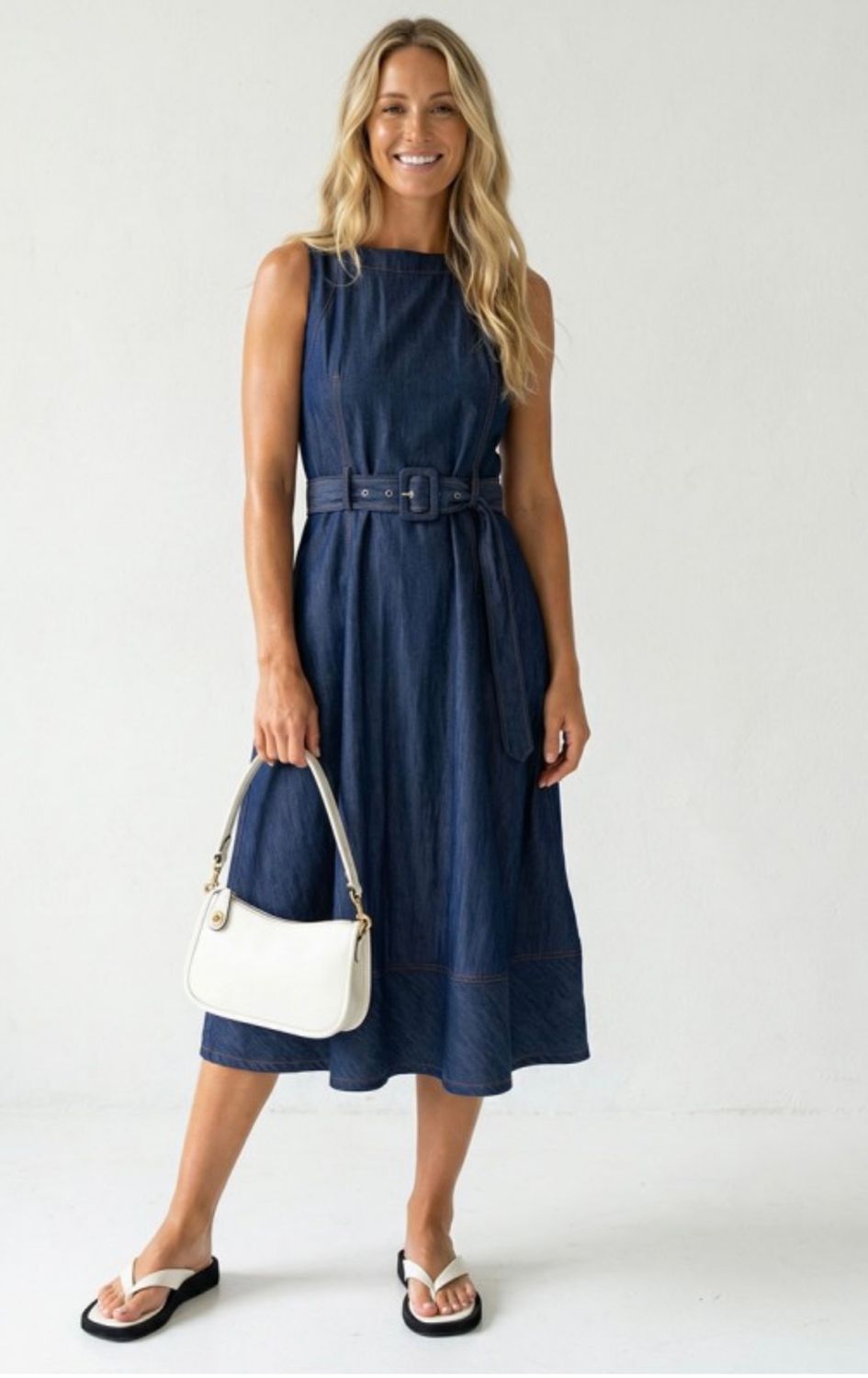 Naked Zebra Sleeveless Midi Dress, Color: Denim Blue, Size: S