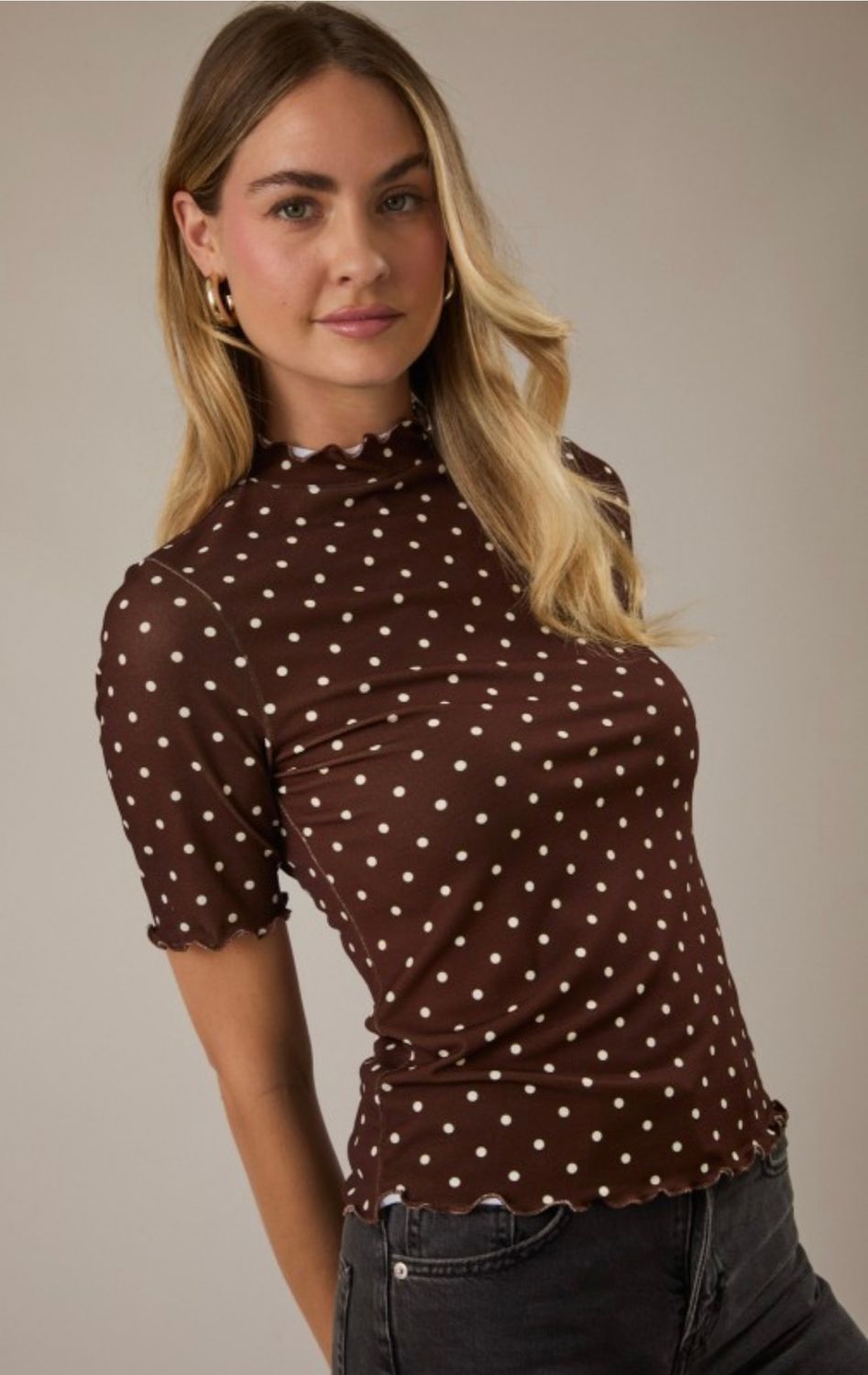 Gilli High Neck Top, Color: Brown, Size: S
