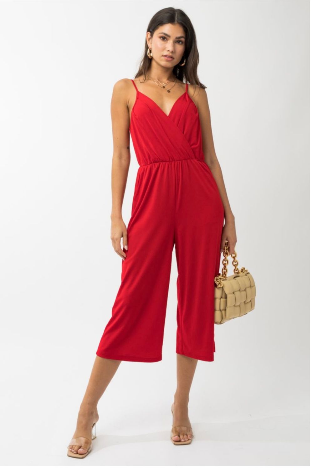 Gilli Cropped Jumpsuit, Color: Red, Size: S