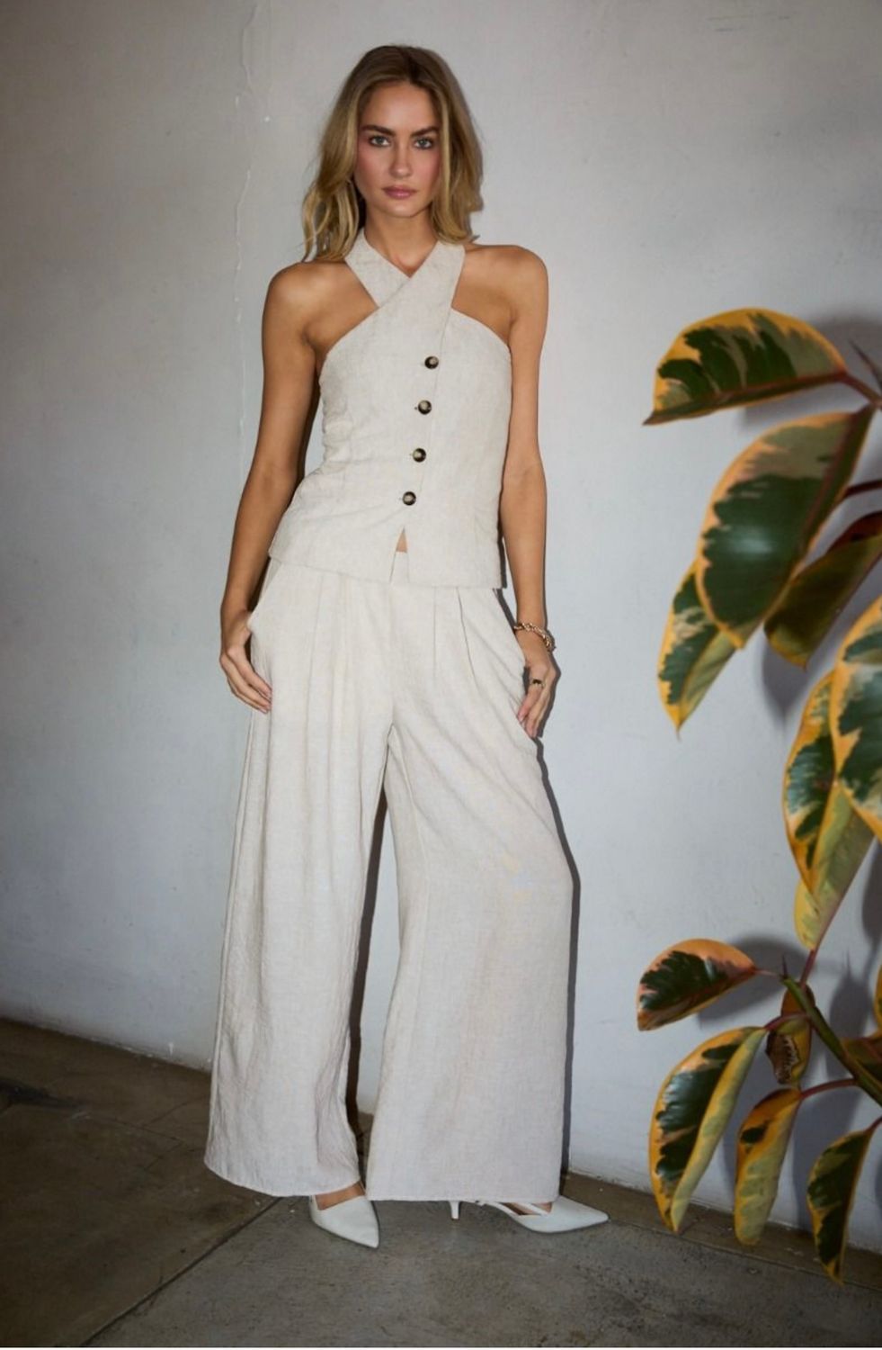 Gilli Pleated Wide Leg Pants, Color: Oatmeal, Size: S