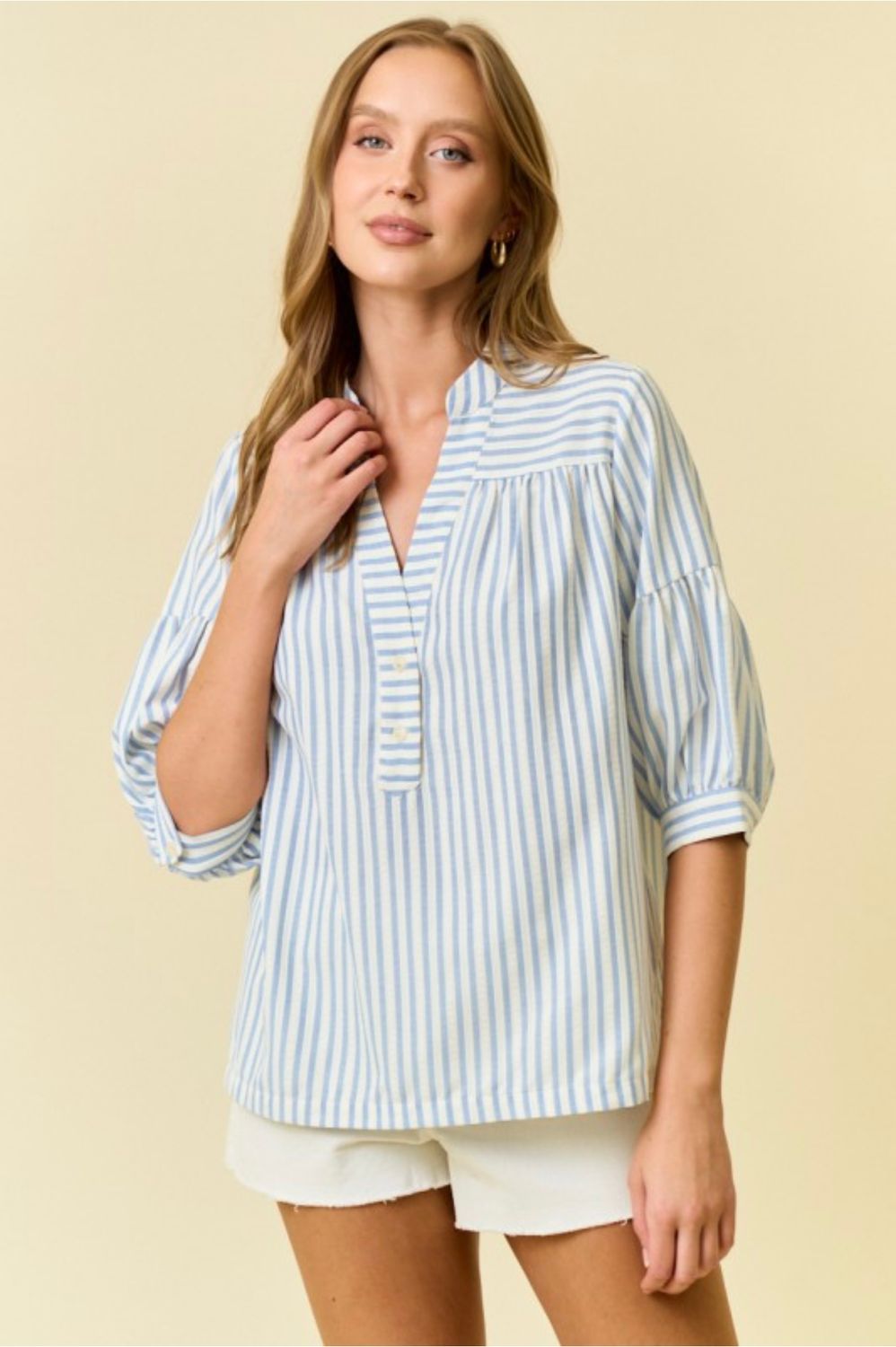 Doe &amp; Rae Stripped Button Down Top, Color: Blue, Size: S