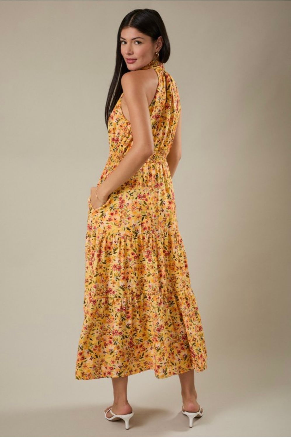 Gilli Mock Neck Midi Dress, Color: Yellow, Size: S