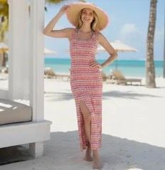 Beach Maxi Dress Side Slit, Color: Red