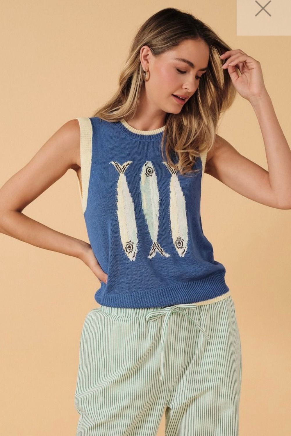 Gilli Fish Sweater Vest, Color: Lt Blue, Size: S