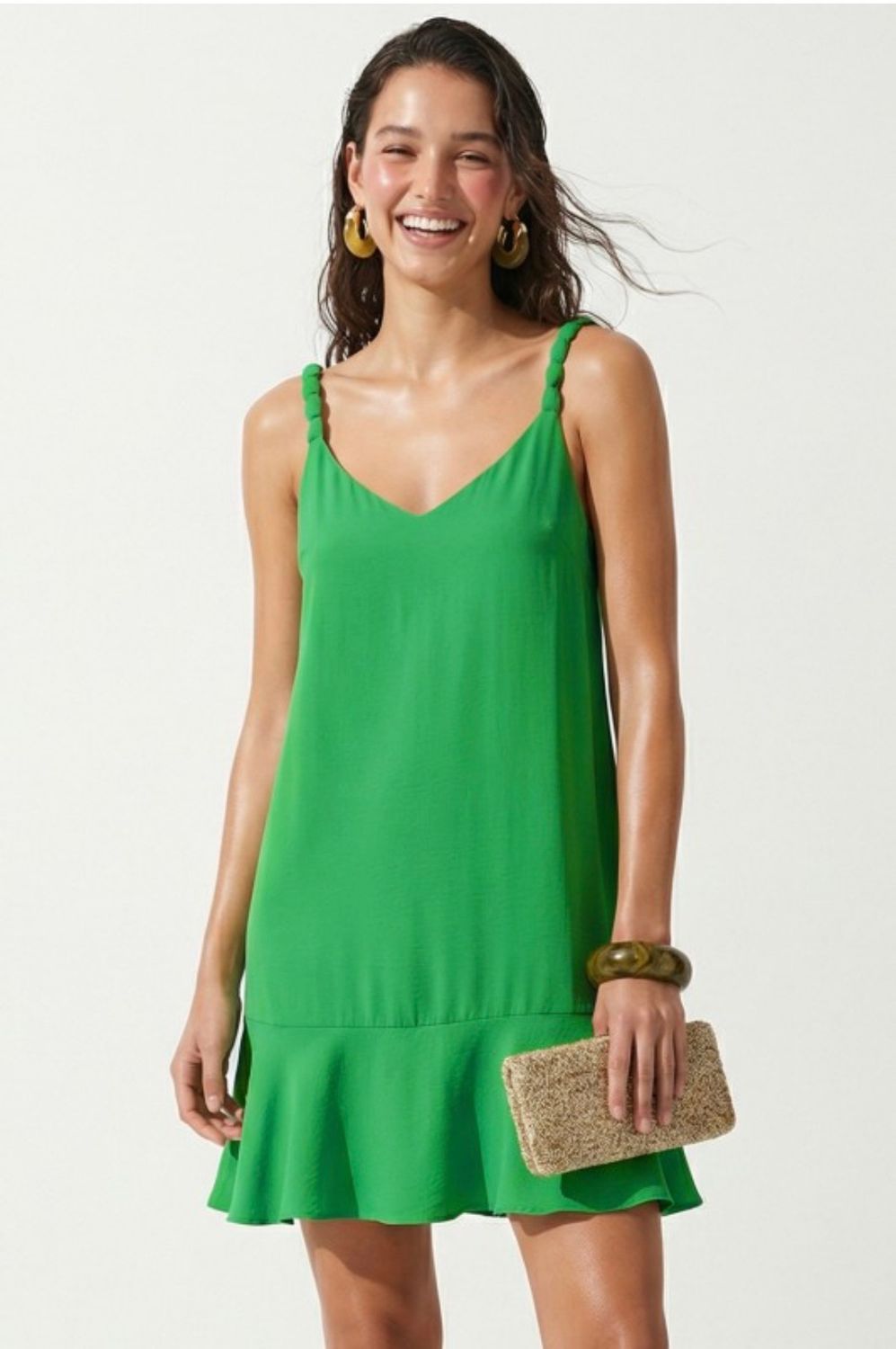 Naked Zebra Sleeveless Flutter Dress, Color: Peridot, Size: S