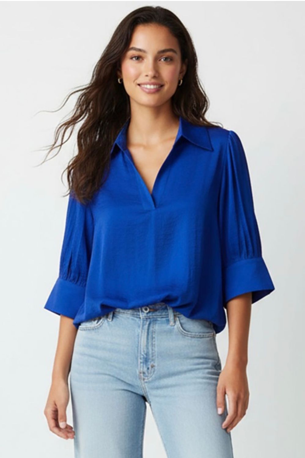 Naked Zebra Half Sleeve Blouse, Color: Capri, Size: S