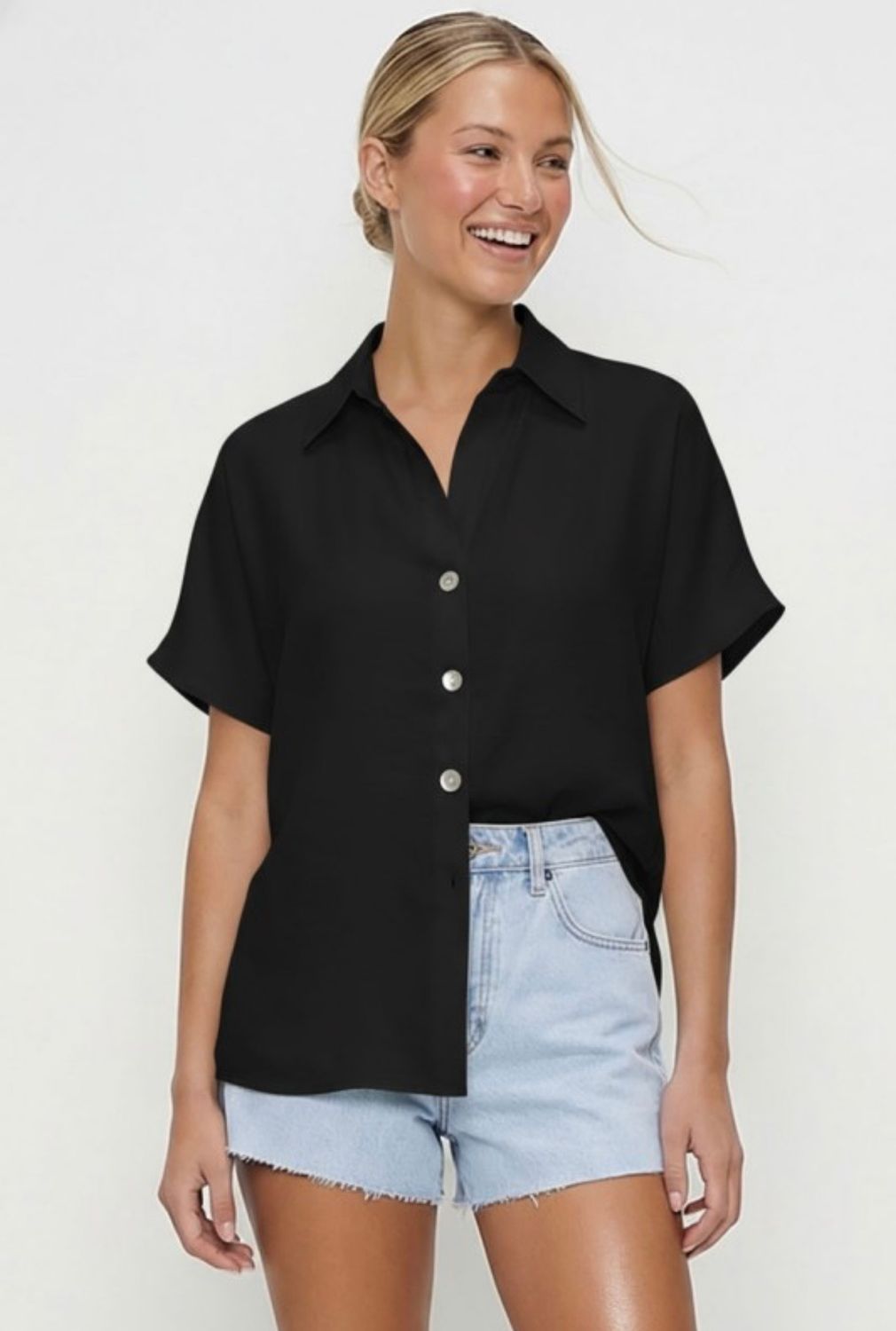 Naked Zebra Minimalist Drop Shoulder Blouse, Color: BLack, Size: S