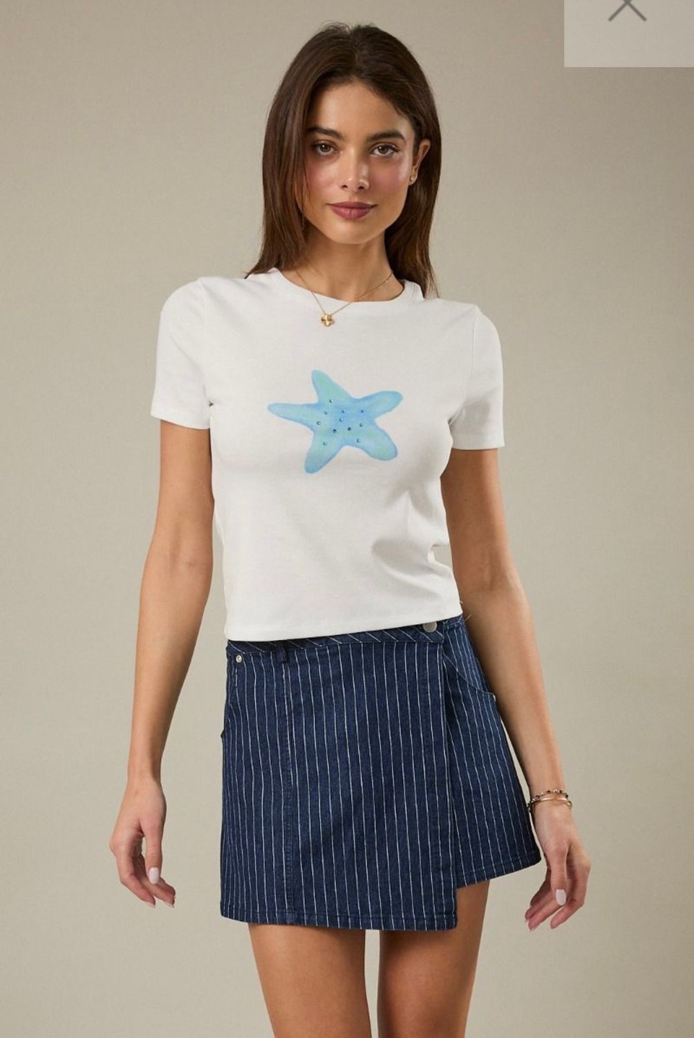 Gilli Crew Neck Starfish T-Shirt, Color: White, Size: S