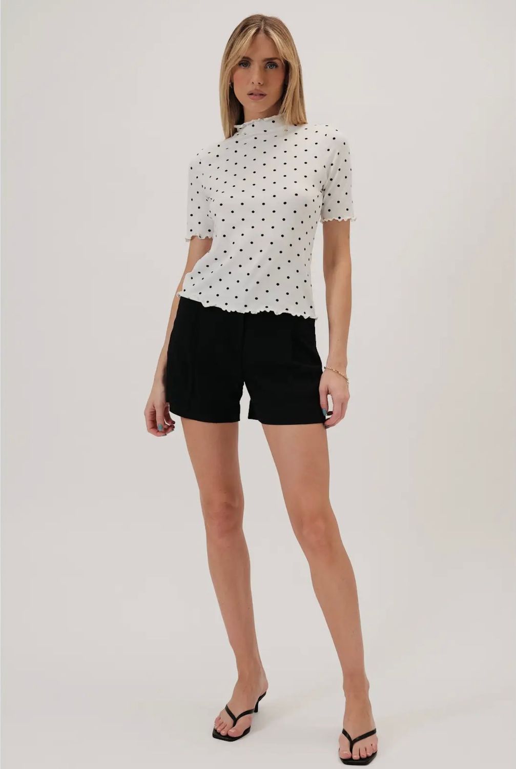Gilli High Neck Polka Dot Top, Color: Ivory/Blk, Size: S