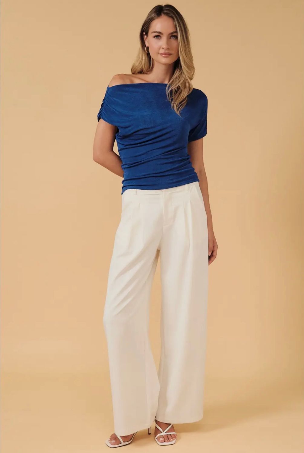 Gilli One Shoulder SS Asymmetric Drape Top, Color: Royal, Size: S