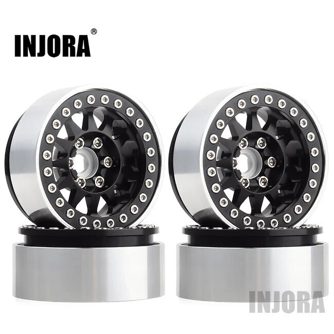 INJORA 4PCS 1.9&quot; 12-spoke Metal Beadlock Wheel - Black