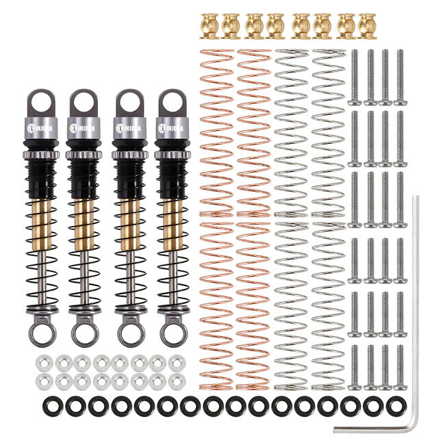 INJORA 43mm Aluminum Threaded Double Barrel Shocks for SCX24 (Grey)